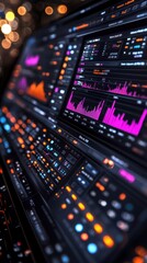 Naklejka premium Data visualization dashboard with graphs and metrics in vibrant colors.