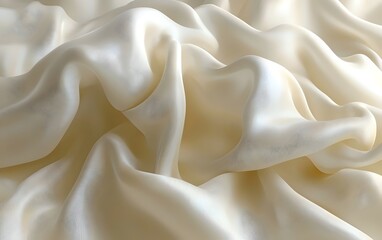 Obraz premium Close-up of soft, flowing beige silk fabric, highlighting its smooth textures and gentle curves, creating an elegant and tranquil mood.