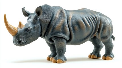 Fototapeta premium Realistic Rhinoceros Toy Figure in Detail with Textured Skin and Distinct Horns, Perfect for Educational or Play Activities for Children and Animal Enthusiasts