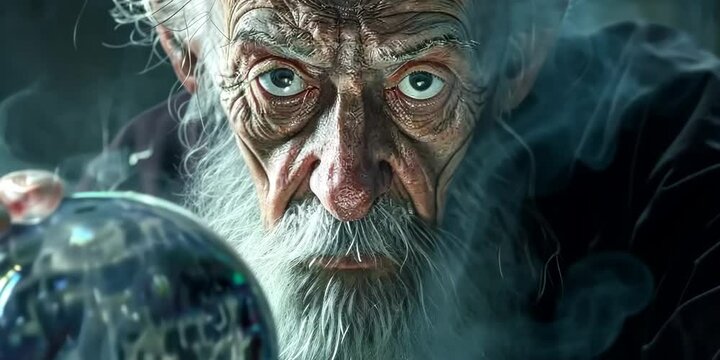 Malevolent crone with a crystal ball revealing dark visions, 4K Video