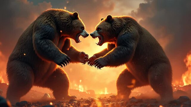 Grizzly Bear Confrontation: Fierce Encounter Amidst Inferno