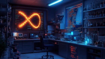 Futuristic laboratory with glowing elements and high-tech equipment