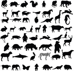  Silhouette Africa Safari Wild Animals Icons Design  vector illustration on white background.  