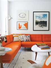 Orange Sectional Sofa Living Room Modern Decor