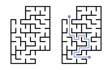 Labyrinth Maze for Kids and The Answer, Simple Square Labyrinth Maze