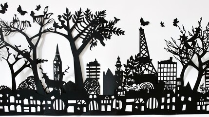 Obraz premium Landmark Paper Cuttings - a creative and artistic representation. The intricate paper cuttings showcase famous landmarks in a unique and charming way.