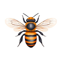 Obraz premium A detailed illustration of a bee featuring orange and black stripes with delicate wings.