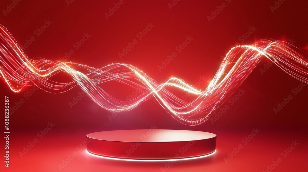 Aufkleber vibrant abstract wave patterns with illuminated circular display on red background ideal for present