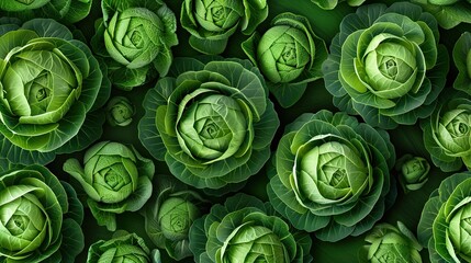 Obraz premium Close-up photo of green cabbages. The image features a vibrant green background with detailed shots of cabbages, ideal for showcasing natural beauty and healthy food.