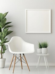 Fototapeta premium Modern minimalist living room interior design with white chair