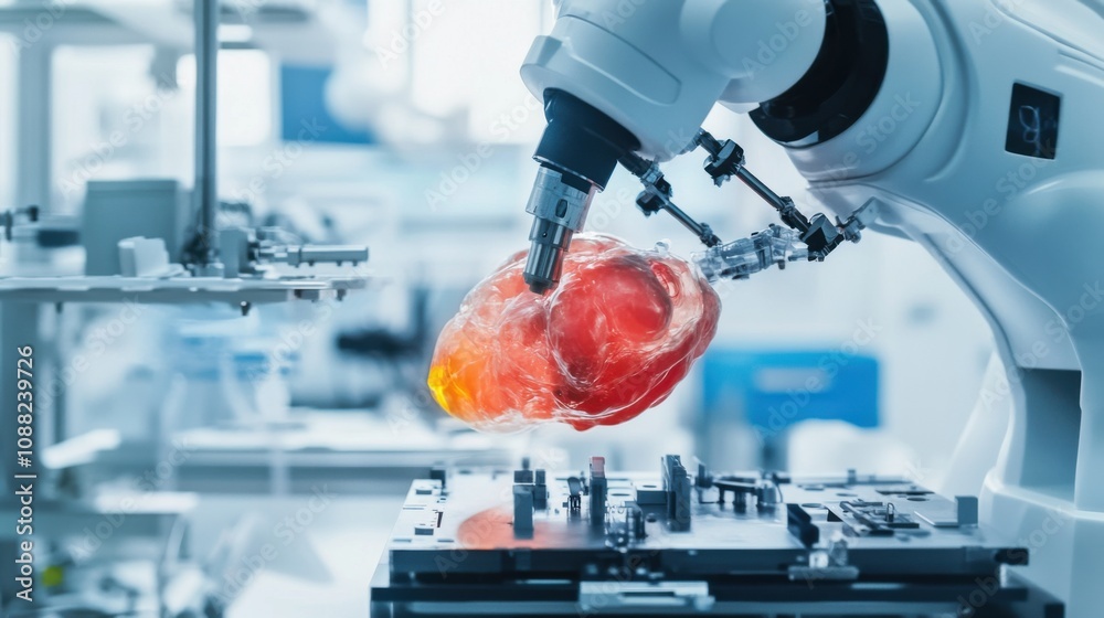 Poster A robotic scientist conducting experiments in a bioengineering laboratory, innovative and scientific setting with genetic samples and advanced laboratory equipment, Bioengineering Robotics style