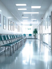 Empty Hospital Corridor With Rows Of Chairs