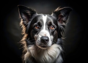 Fototapeta premium Captivating Black and White Dog Portrait in Low Light: Stunning Photography of Canine Beauty, Emphasizing Texture, Emotion, and Contrast for Dog Lovers and Photography Enthusiasts