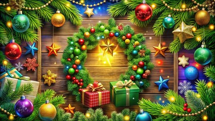 Christmas Frames with Lights, Ornaments, Gifts, and Stars for Festive Events
