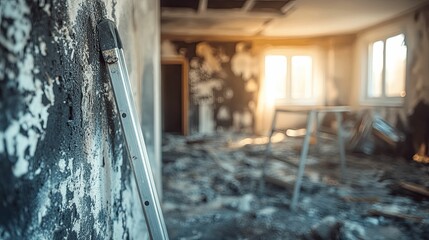 Obraz premium Damaged Room Undergoing Renovation Shows Progress
