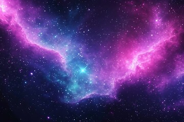 Obraz premium Vibrant nebula with pink and blue hues, scattered stars in deep space.