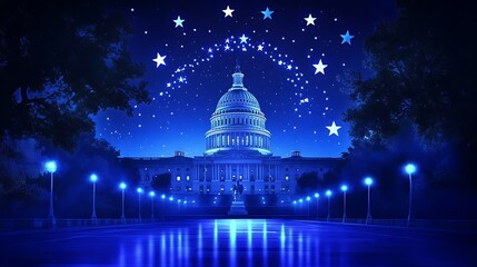 Obraz premium Capitol Building Under Starry Sky