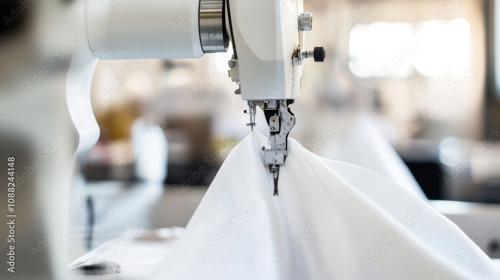 Poster a robotic tailor designing and sewing garments in a high-tech fashion studio, modern and artistic se