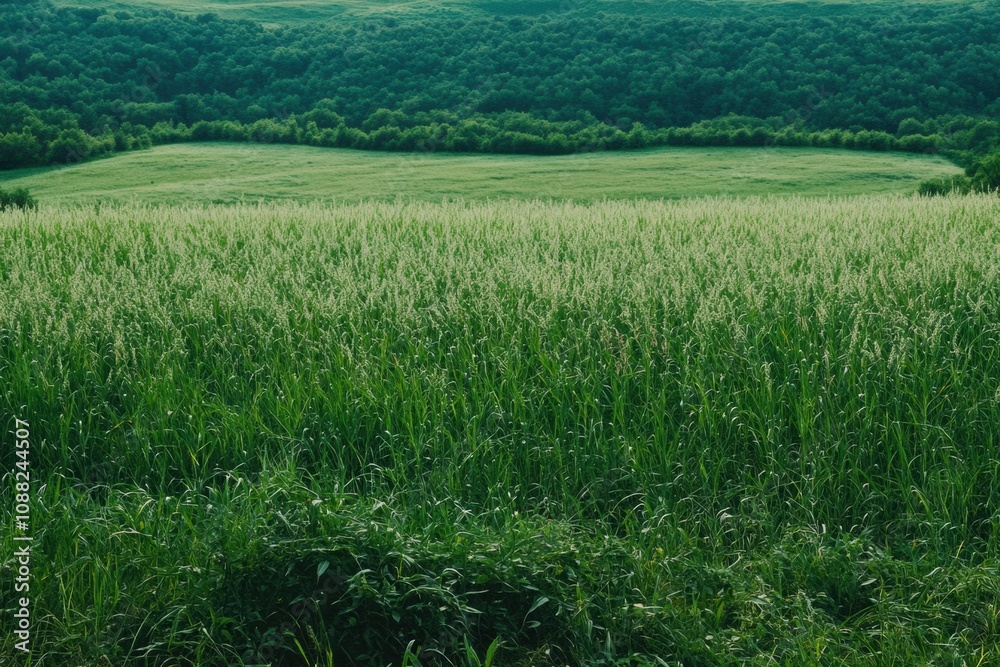 Aufkleber a vibrant meadow showcases tall grasses and healthy soybeans, creating a picturesque view of nature 