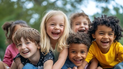 Joyful Multiethnic Children's Laughter in a Park