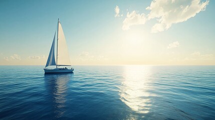2410_355.a stylish yacht cruising through a sunlit ocean, with a couple enjoying the calmness and beauty of their surroundings, peaceful blue waters reflecting the sky, white sails contrasting