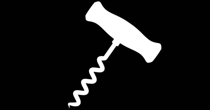 3D Animation of a Corkscrew for wine bottle isolated on Green Background With Matte