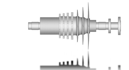 Steam turbine turbomachinery illustration showing several stages of impulse blades on a single flow configuration © Robot Squirrel 