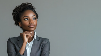 African business woman thinking and wondering calculate about ideas