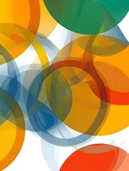 Obraz premium Abstract composition featuring vibrant overlapping circles in shades of orange, green, blue, and red, creating a lively and dynamic visual effect.