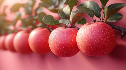 Obraz premium A close-up view of vibrant red apples on a branch.