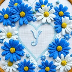 Fototapeta premium Intricate Heart Design with 'Y' and Floral Embroidery - An Artistic Expression of Love