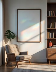 Fototapeta premium Generative AI Frame mockup,3D render, modern living room