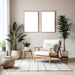 Empty frame on the wall, modern living room design