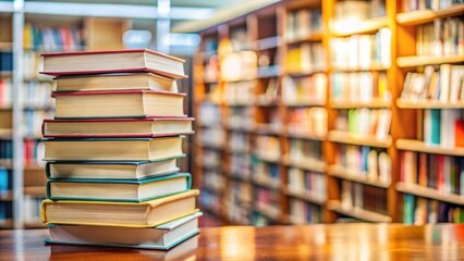 Closeup of a stack of books at a local library, a resource for families to gather and learn together, library, books