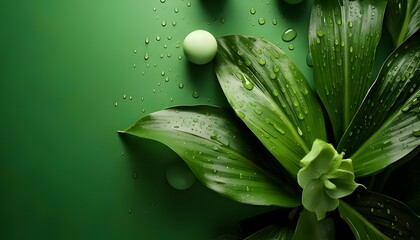 Natural macro shot. Organic details with dewdrops, contrasting shades, 3D illustration.