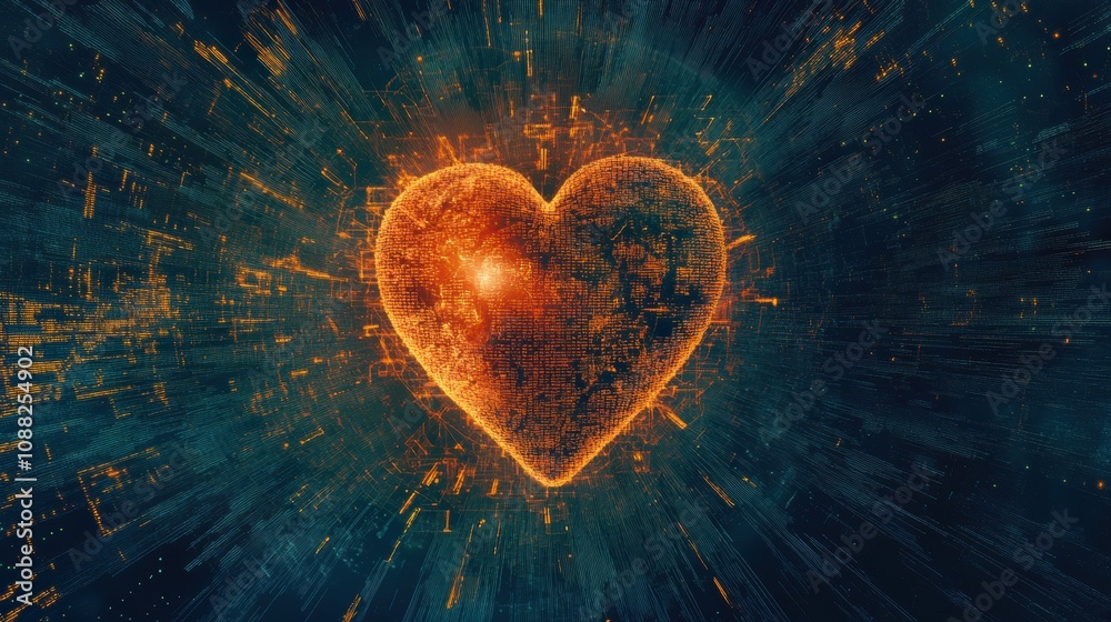 Aufkleber a vibrant human heart radiates warmth at the core of intricate digital code, symbolizing the connect