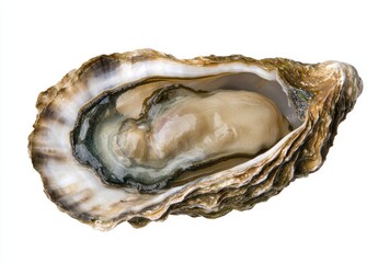 Fresh Open Oyster Shell with Glossy Interior and Soft Texture, Captured in High Detail, Ideal for Culinary, Seafood, or Marine Life Projects and Presentations