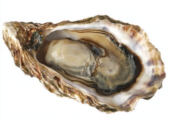 Fresh Gourmet Oyster Shell with Plump Meat Displayed on White Background, Ideal for Seafood Dishes, Culinary Arts, and Gastronomy Themes