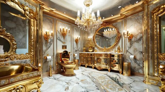 Extravagant bathroom with a golden toilet fit for billionaires