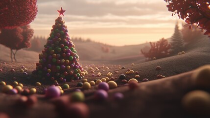 Candy Christmas Tree In A Dreamlike Landscape