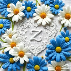 Obraz premium Delicate Floral Patterns Featuring 'Z' in Heart Design - A Beautiful Expression of Love