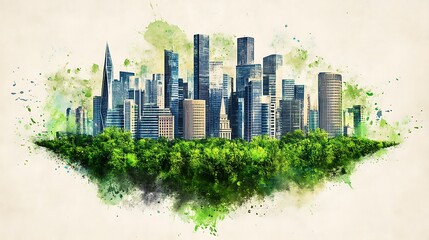 Obraz premium Green city skyline, eco-friendly urban landscape.