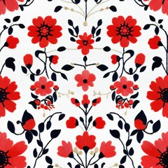 embroidery red flowers seamless pattern 