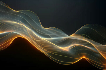 Fototapeta premium Abstract Golden Waves on Dark Background with Glowing Particles in Elegant Flow