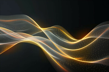 Fototapeta premium An abstract digital artwork featuring a flowing landscape of glowing lines and particle waves, creating a dynamic sense of motion and energy across a dark backdrop
