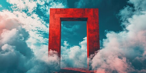 Red door in clouds