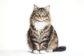 Fototapeta premium Maine Coon Cat Portrait on White Background.