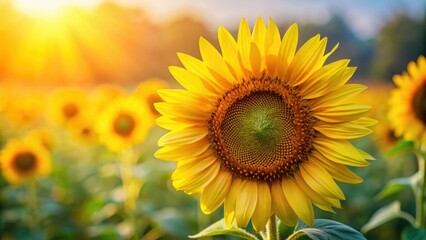 Obraz premium Close up of a stunning blooming sunflower, sunflower, blooming, close up, beauty, nature, vibrant, yellow, petals, flora