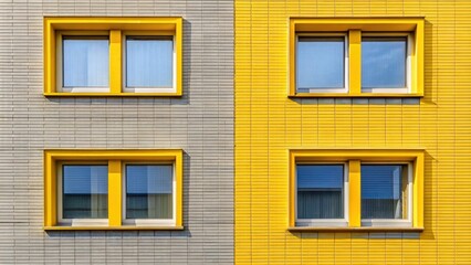 Fototapeta premium Building with two windows featuring yellow frames, building, windows, yellow, frames, architecture, exterior, design, concept