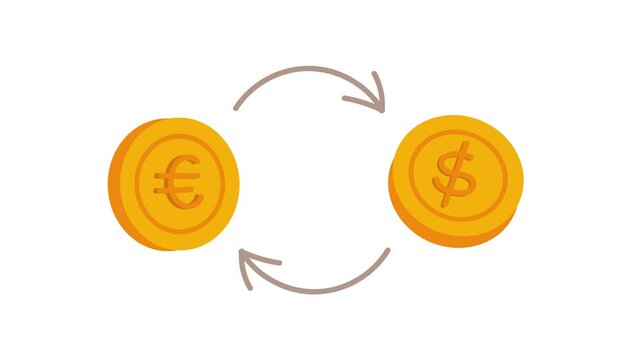 Currency Exchange Animation Dollar and Euro Coin Symbols, Green Screen and White Background, Looping